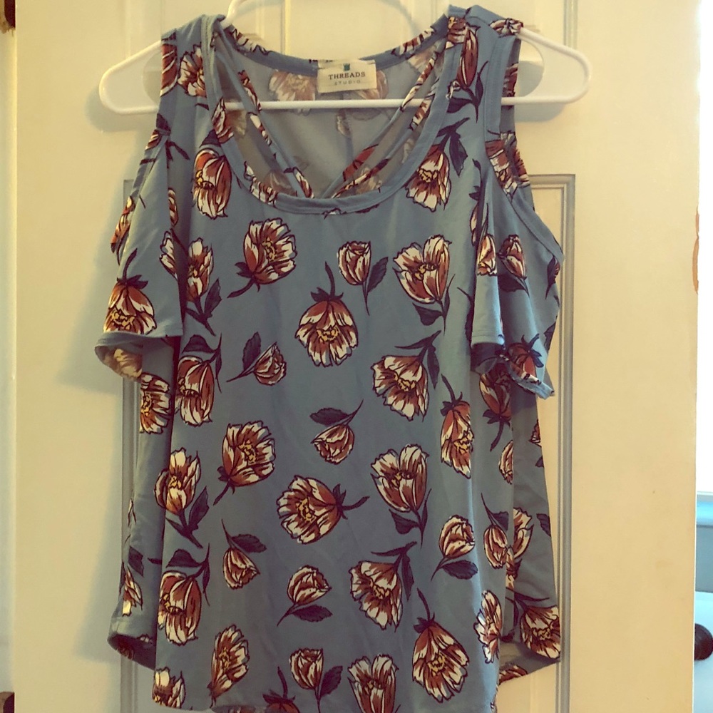 Blue top with keyhole sleeves